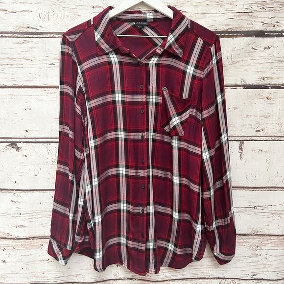 TORRID Red Plaid Twill Button-Up Long Sleeve Shirt Sz 1 - Picture 4 of 8